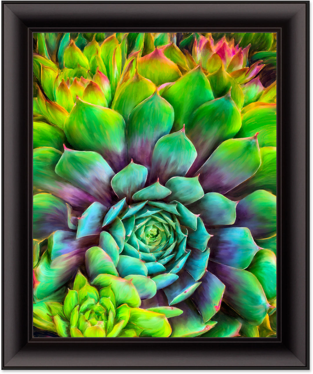 Succulent-Splendor-cactus-painting-art-print-by-Christina-Stefani-16x20-inch-art-print-with-black-scoop-frame-Stefani-Fine-Art