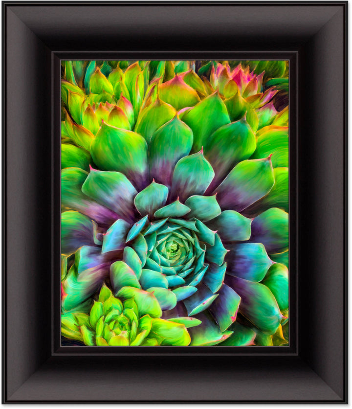 Succulent-Splendor-cactus-painting-art-print-by-Christina-Stefani-8x10-inch-art-print-with-black-scoop-frame-Stefani-Fine-Art