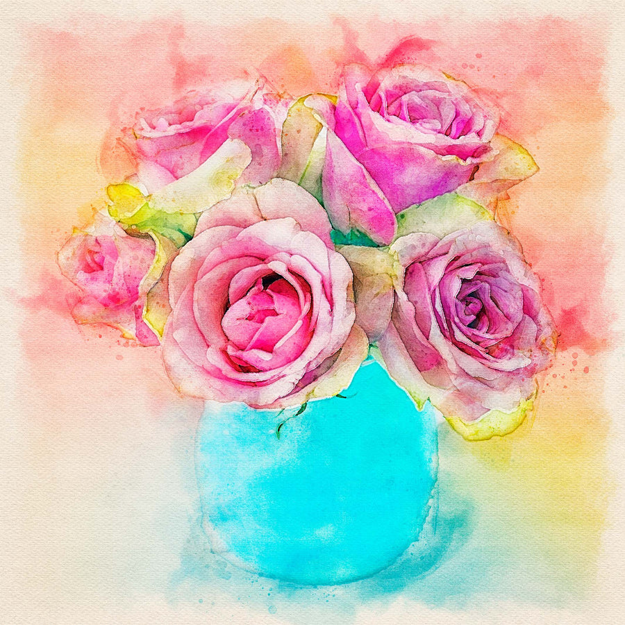 Pink Flowers Blue Vase - Legacy Editions Art Prints - Christina Stefani - Stefani Fine Art
