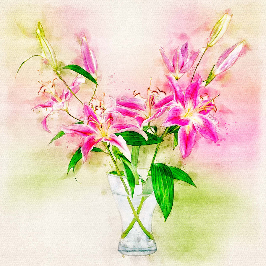 Pink Lilies Glass Vase - Legacy Editions Art Prints - Christina Stefani - Stefani Fine Art