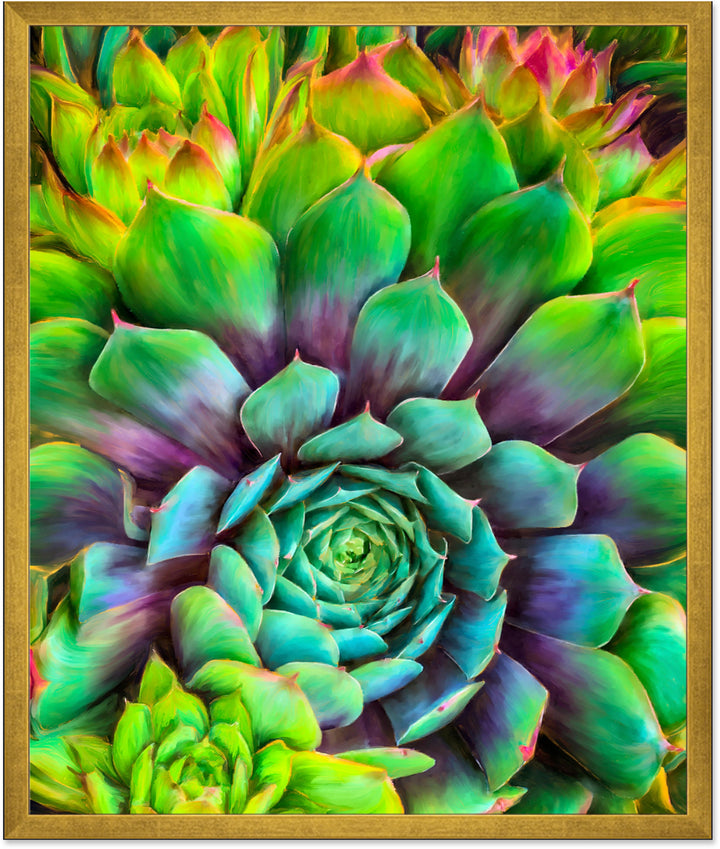 Succulent-Splendor-cactus-painting-art-print-by-Christina-Stefani-20x24-inch-art-print-with-brushed-gold-frame-Stefani-Fine-Art