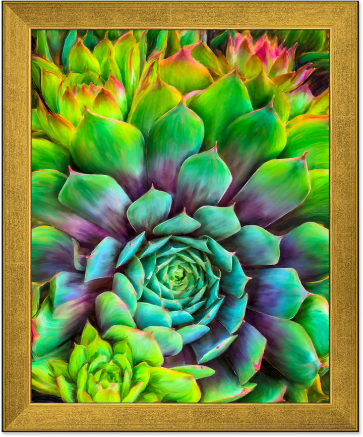 Succulent-Splendor-cactus-painting-art-print-by-Christina-Stefani-8x10-inch-art-print-with-brushed-gold-frame-Stefani-Fine-Art